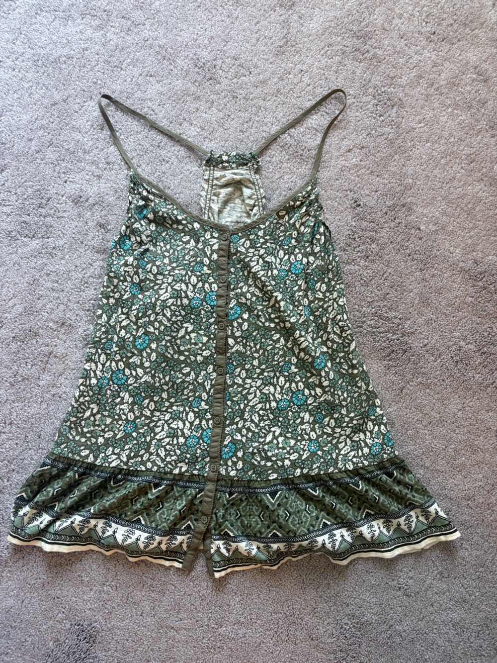 Y2K American Eagle Floral Print Olive Green Tank
